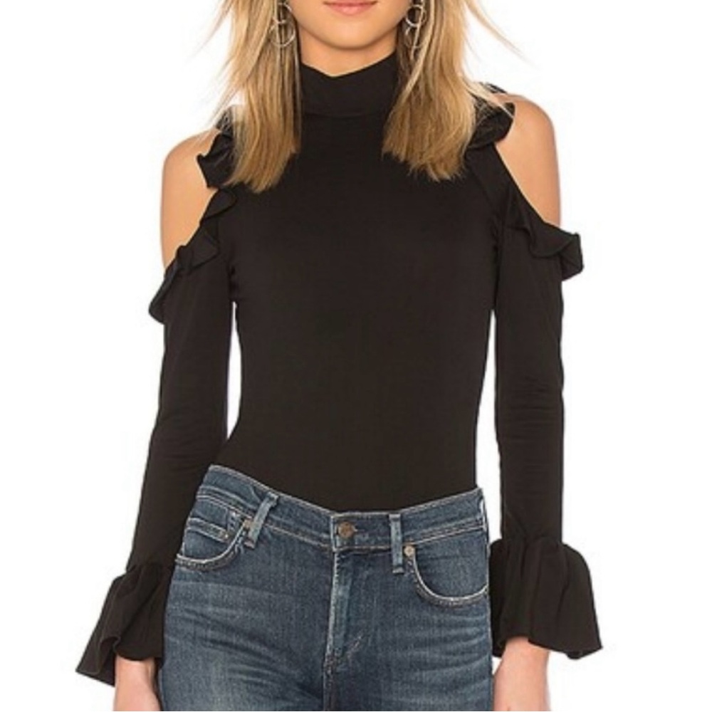 CINQ A SEPT Toosies Black Cold Shoulder Bodysuit, XS
